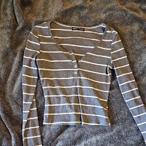 SHEIN Gray and White Striped Knit Top